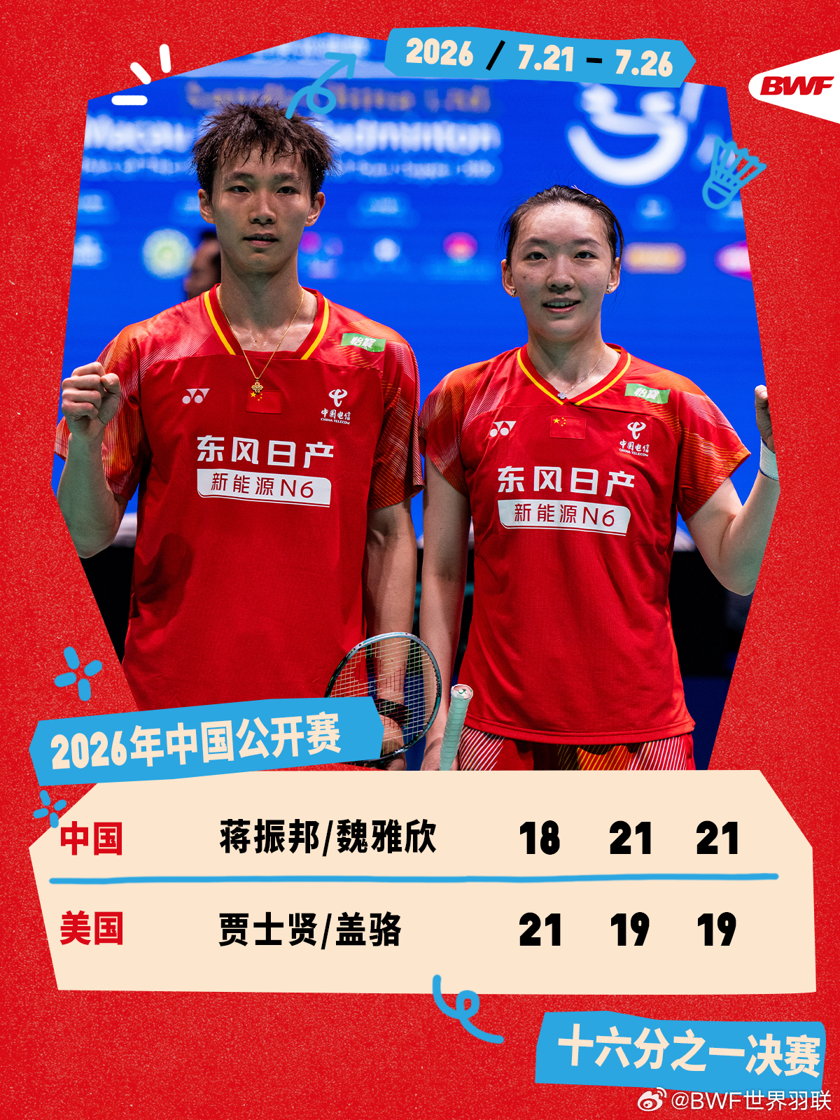 2026年中国羽毛球公开赛 首轮赛况🔥蒋振邦/魏雅欣2-1贾士贤/盖骆丫邦组合
