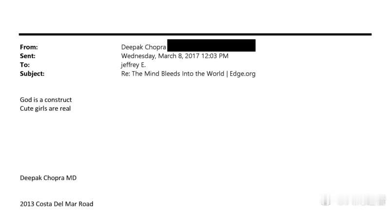 爱泼斯坦印度裔美国作家、替代医学倡导者迪帕克·乔普拉在 2017 年 3 月对杰