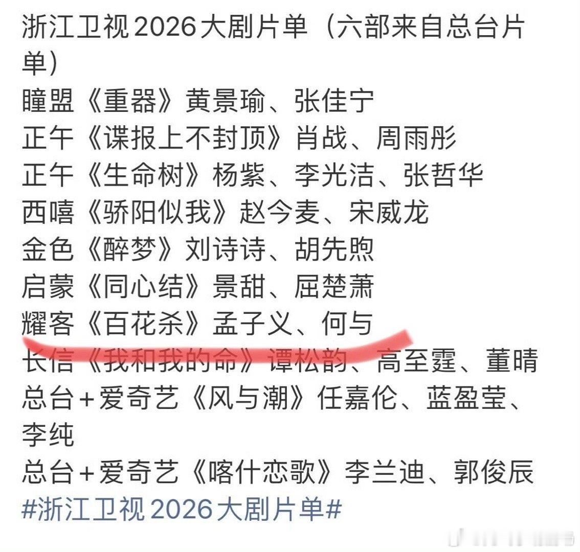 浙江卫视2026大剧单片单有《百花杀》耶就是这个孟子义🐮🐮的 ​​​