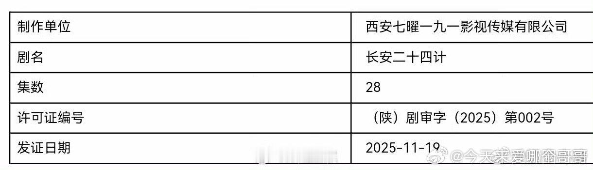 成毅《长安二十四计》今日过审下证 