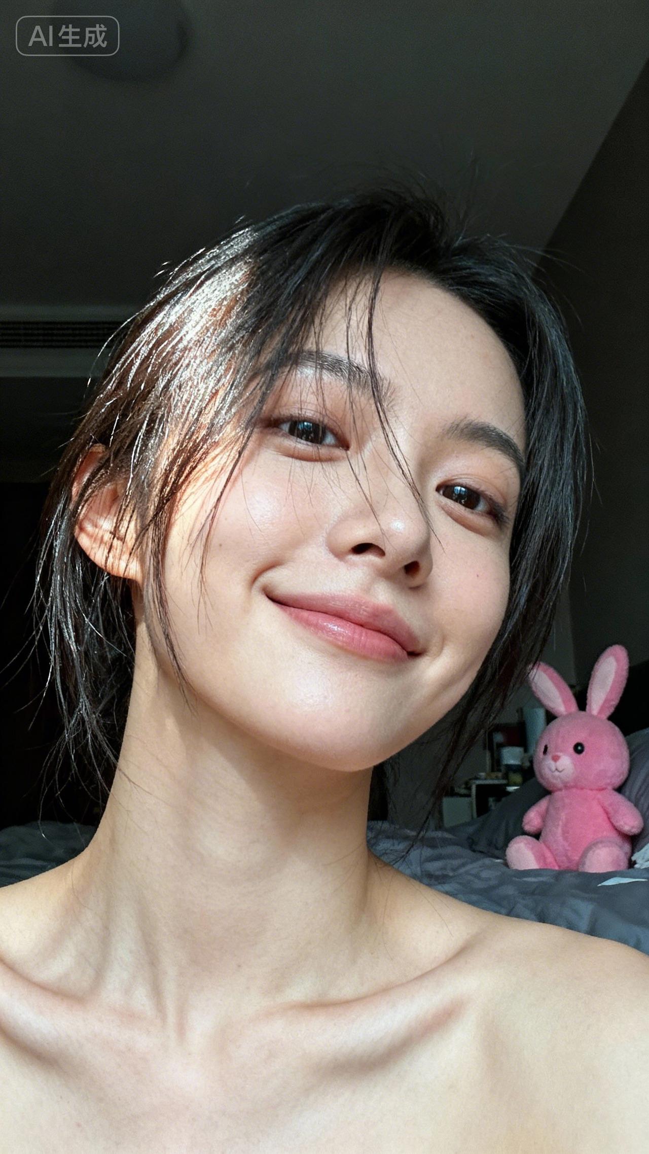 笑靥如花，粉兔伴眠。一句话安慰自己 你心目中的美女是什么样子 清瘦身材好还是微胖