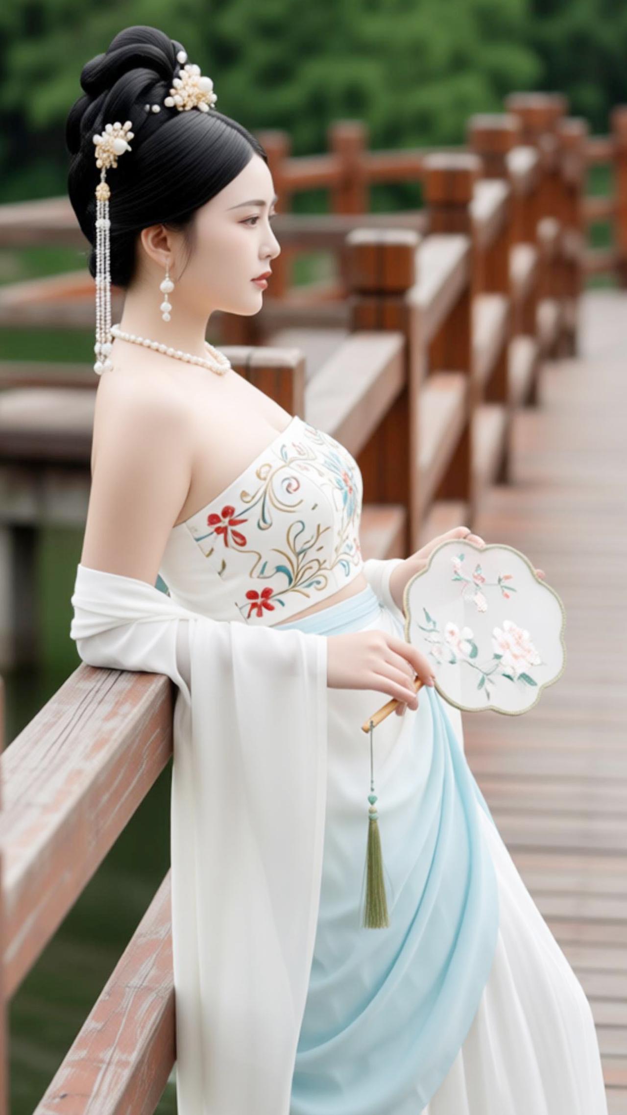 小姐姐的古装美翻了，的青石板路漫向林深处，木栏临水，风携着荷香漫过肩头。苏念念立