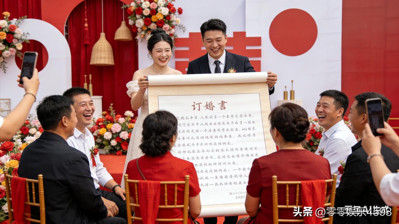 河北这场有创意的婚礼火出圈了！新人没按老规矩背长篇誓词，直接展开一幅 “巨型卷轴