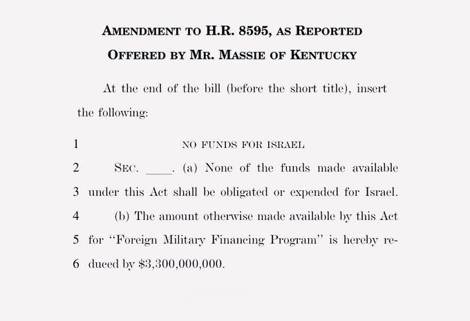 我对H.R. 8595，即国务院拨款法案的修正案，删除了对以色列的33亿美元外国