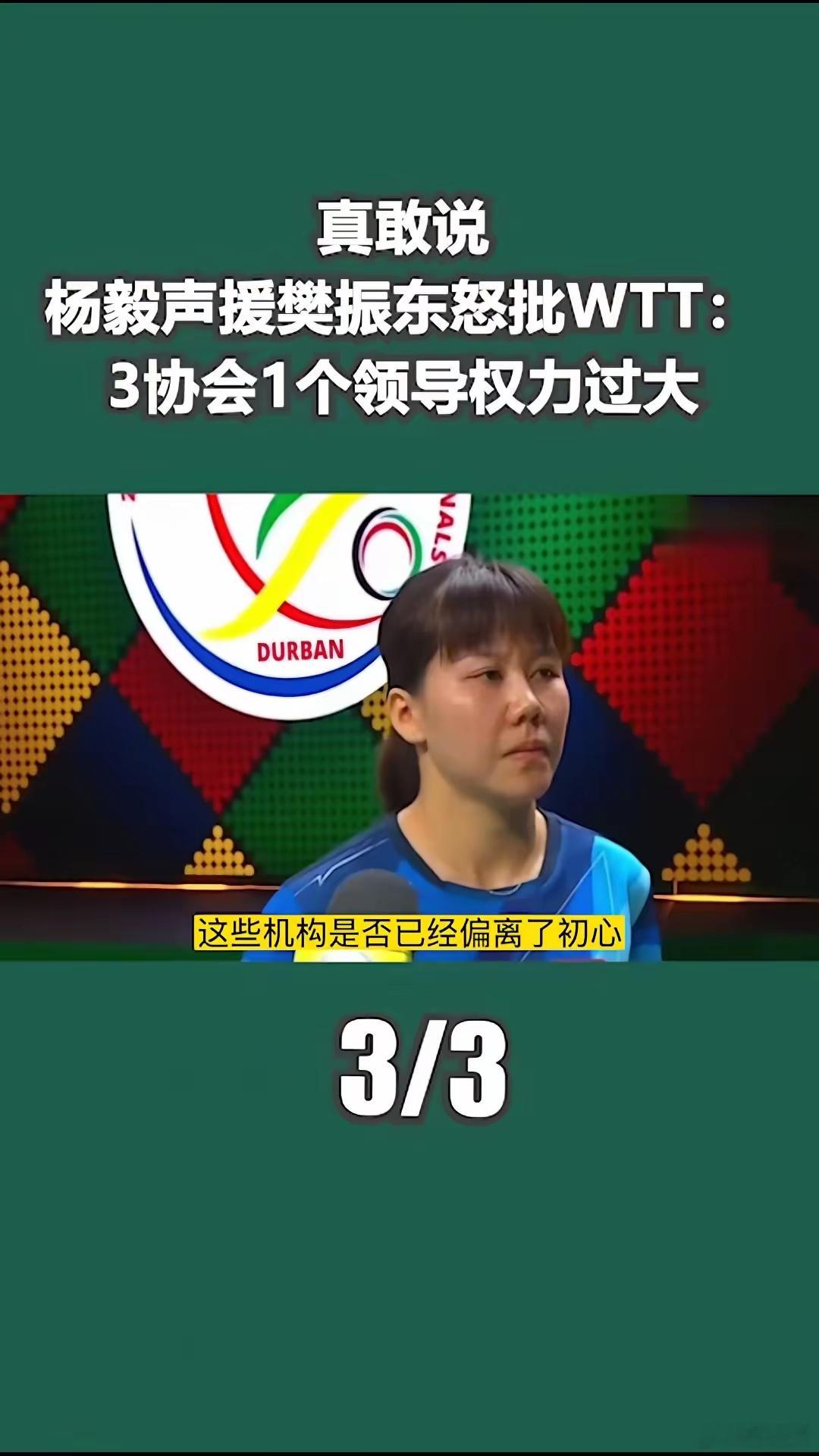 真敢说！杨毅声援樊振东怒批WTT：3协会1个领导权力过...真敢说！杨毅声援樊振