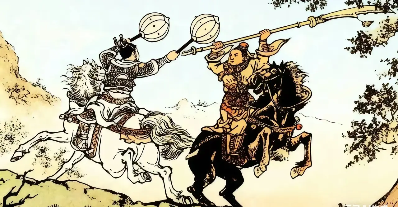 这两员小将可不是在切磋武艺，而是荷枪实弹地在比拼。一个刀快马疾，一个锤...