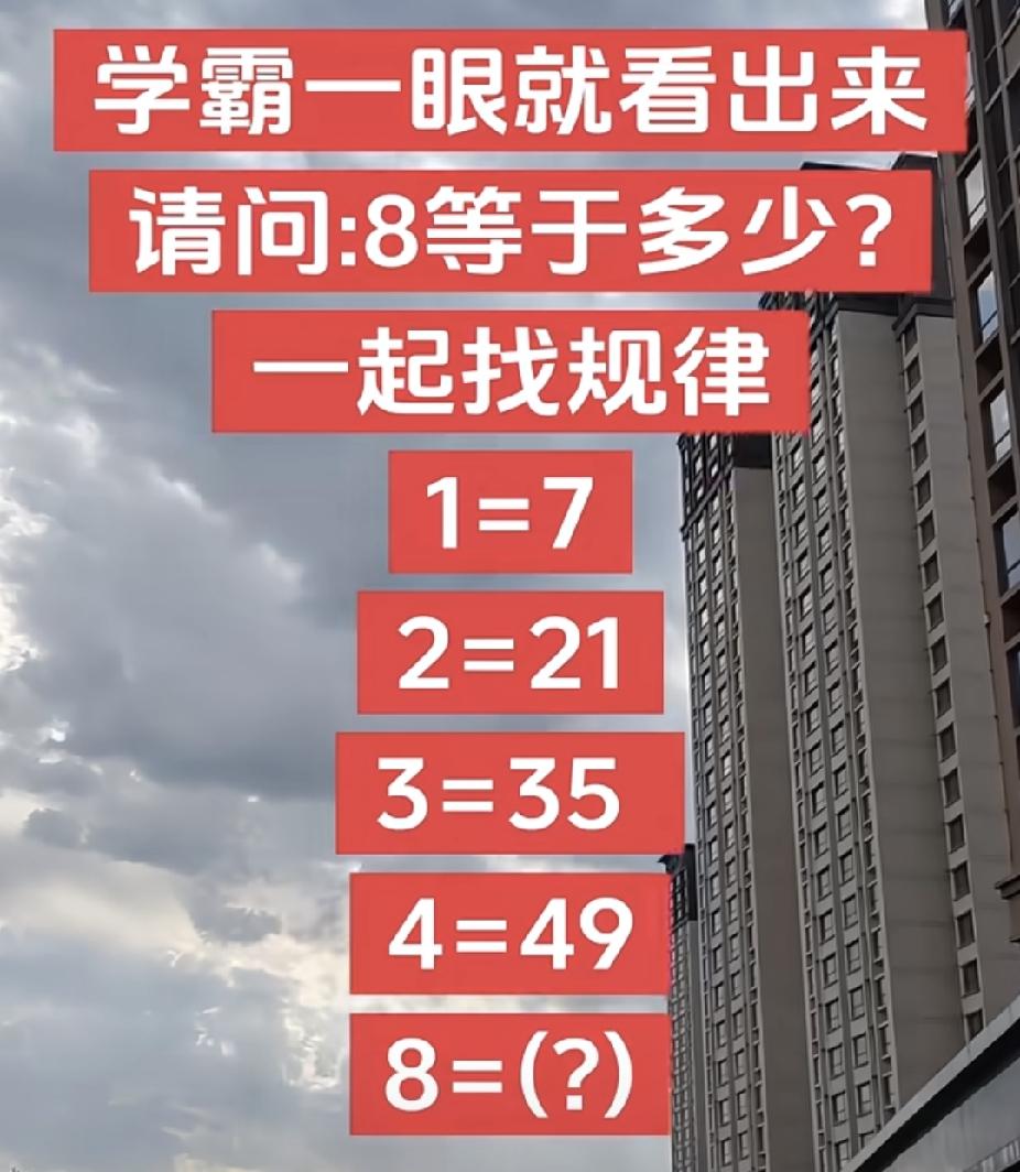 数字找规律1=7、2=21，问8等于几，普通人半天摸不着头绪