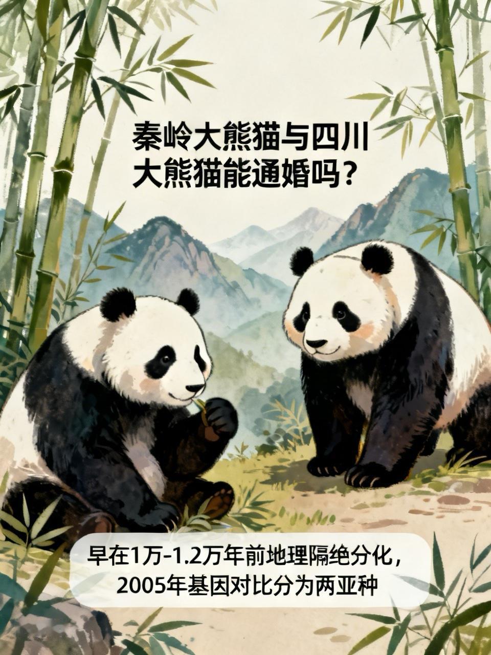 秦岭大熊猫和四川大熊猫能通婚吗？这还挺值得探讨。早在1万 - 1.2万年前，它们