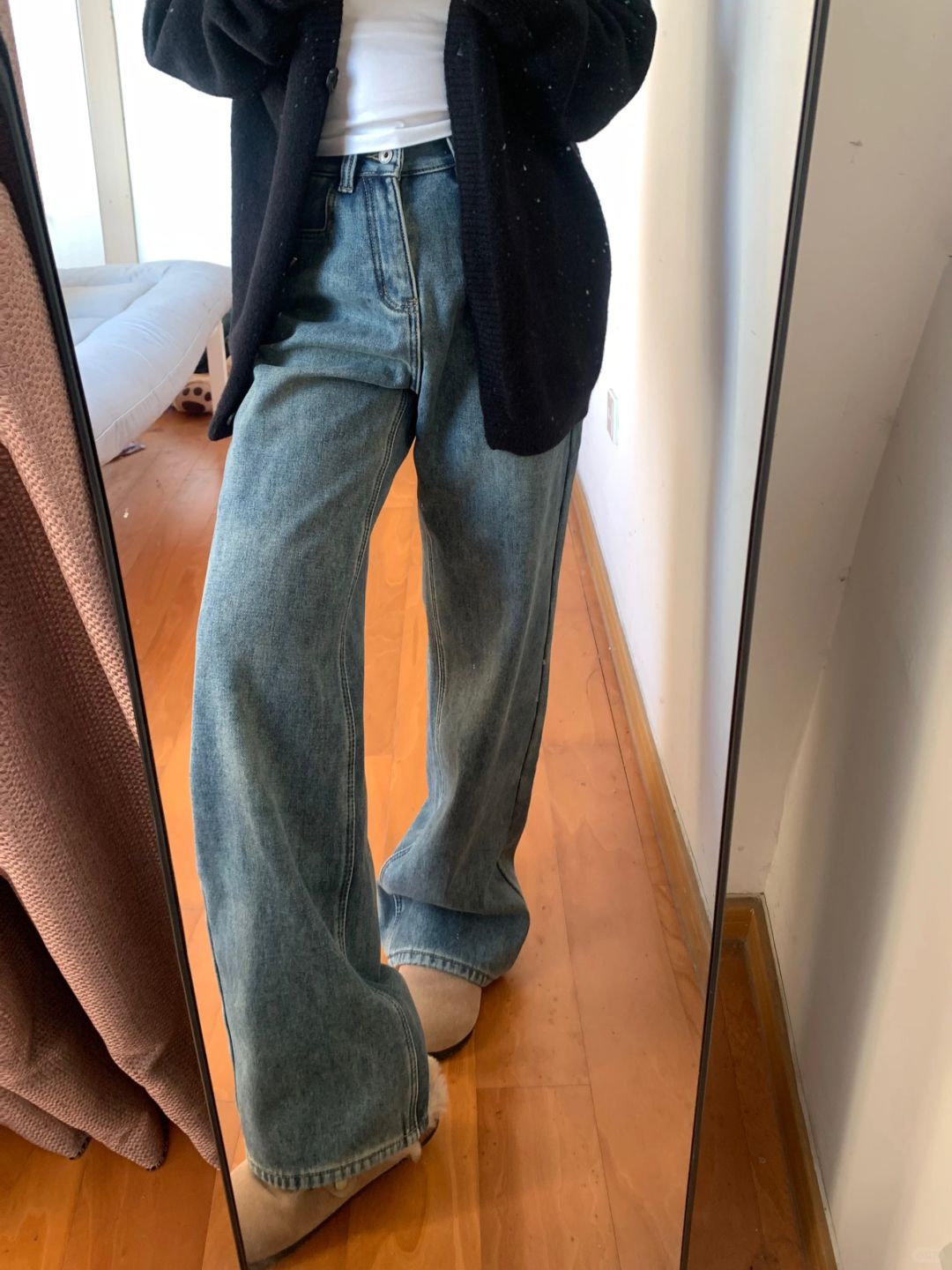 158/105微胖梨形买到超满意加绒牛仔裤！🥰