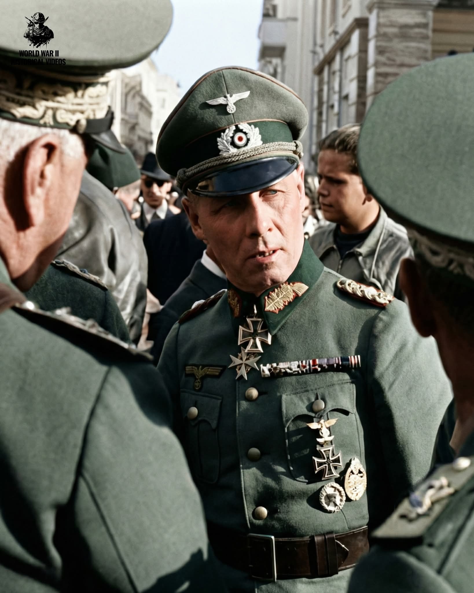 隆美尔带着Pour le Mérite勋章（俗称Blue Max，德语Blaue