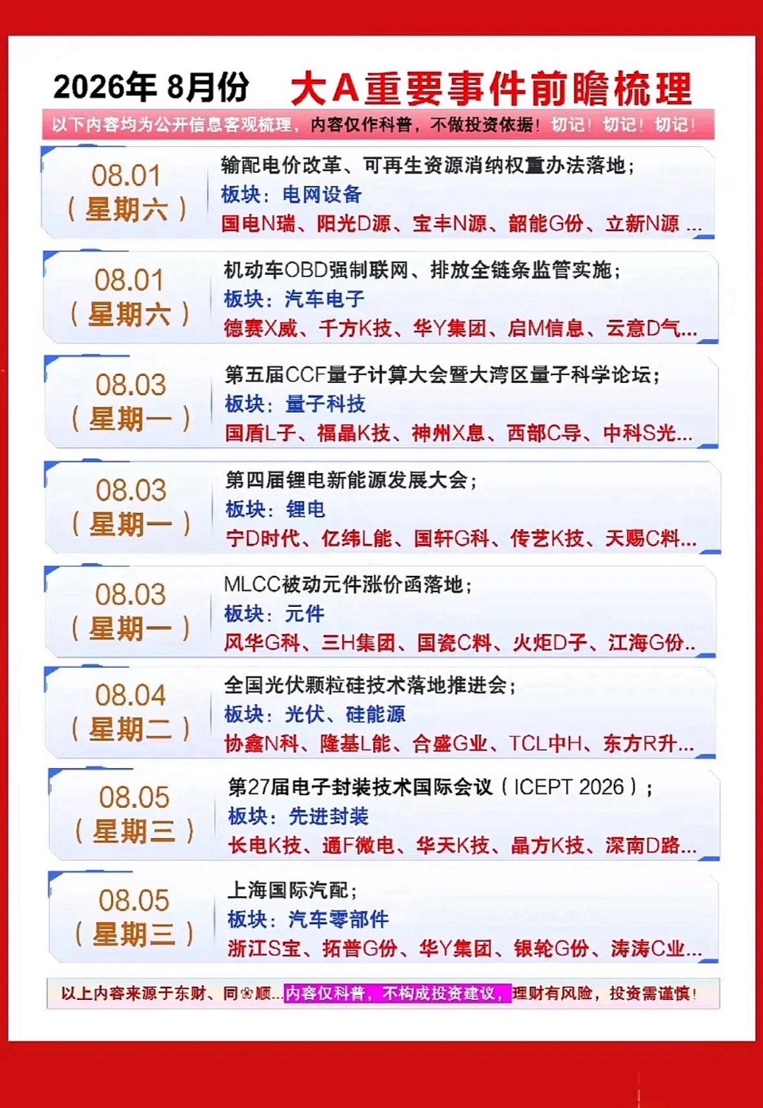 2026年8月大A重要事件前瞻梳理，助你把握市场脉搏！虽说要前瞻2026年8月大