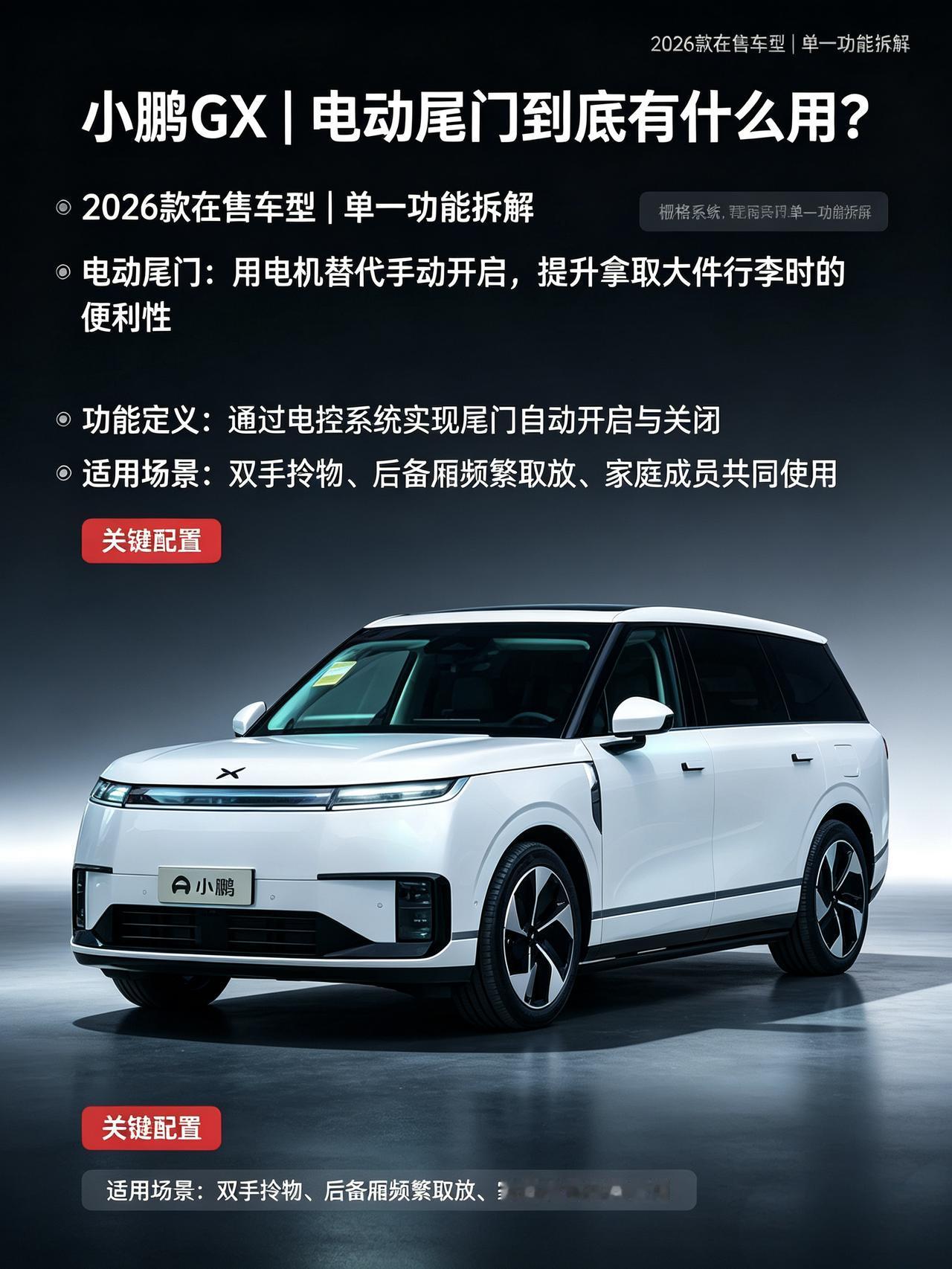 电动尾门说白话就是用电机代替手扣拉拽，不用你费力气抬沉甸甸的尾门盖板。2026款