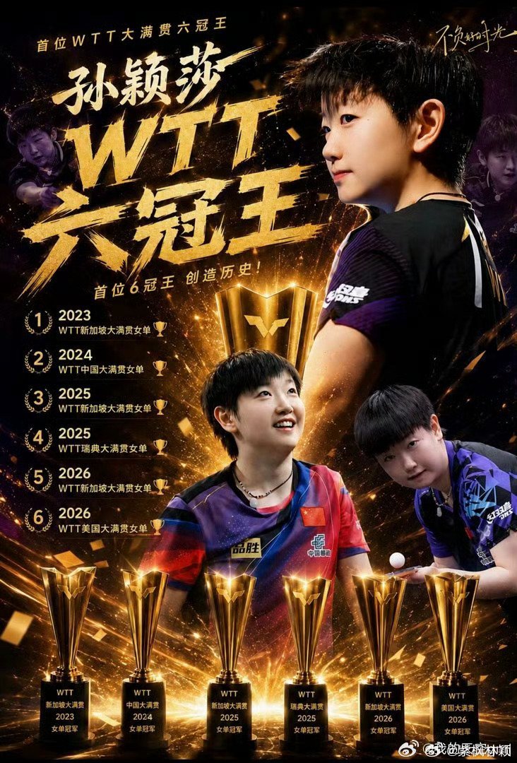 孙颖莎 早上好，首位WTT大满贯六冠王