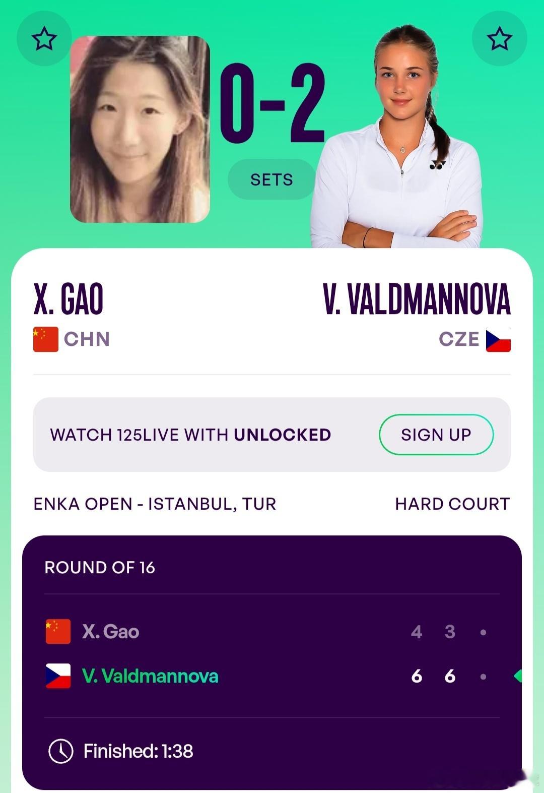 WTA125伊斯坦布尔站🇹🇷女单第2轮高馨妤🇨🇳4-6/3-6不敌瓦尔德