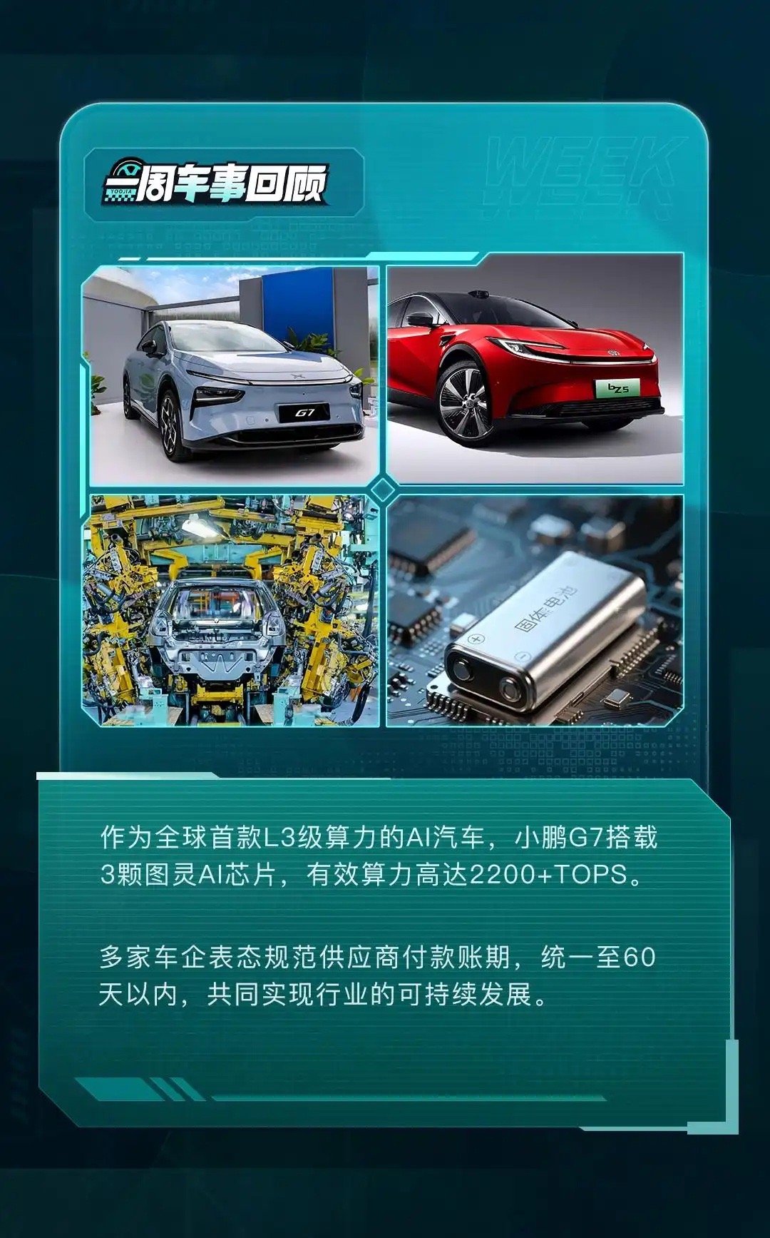 小鹏G7具备L3级算力，多家车企承诺“60天账期”……近期车圈动态有哪些？  本
