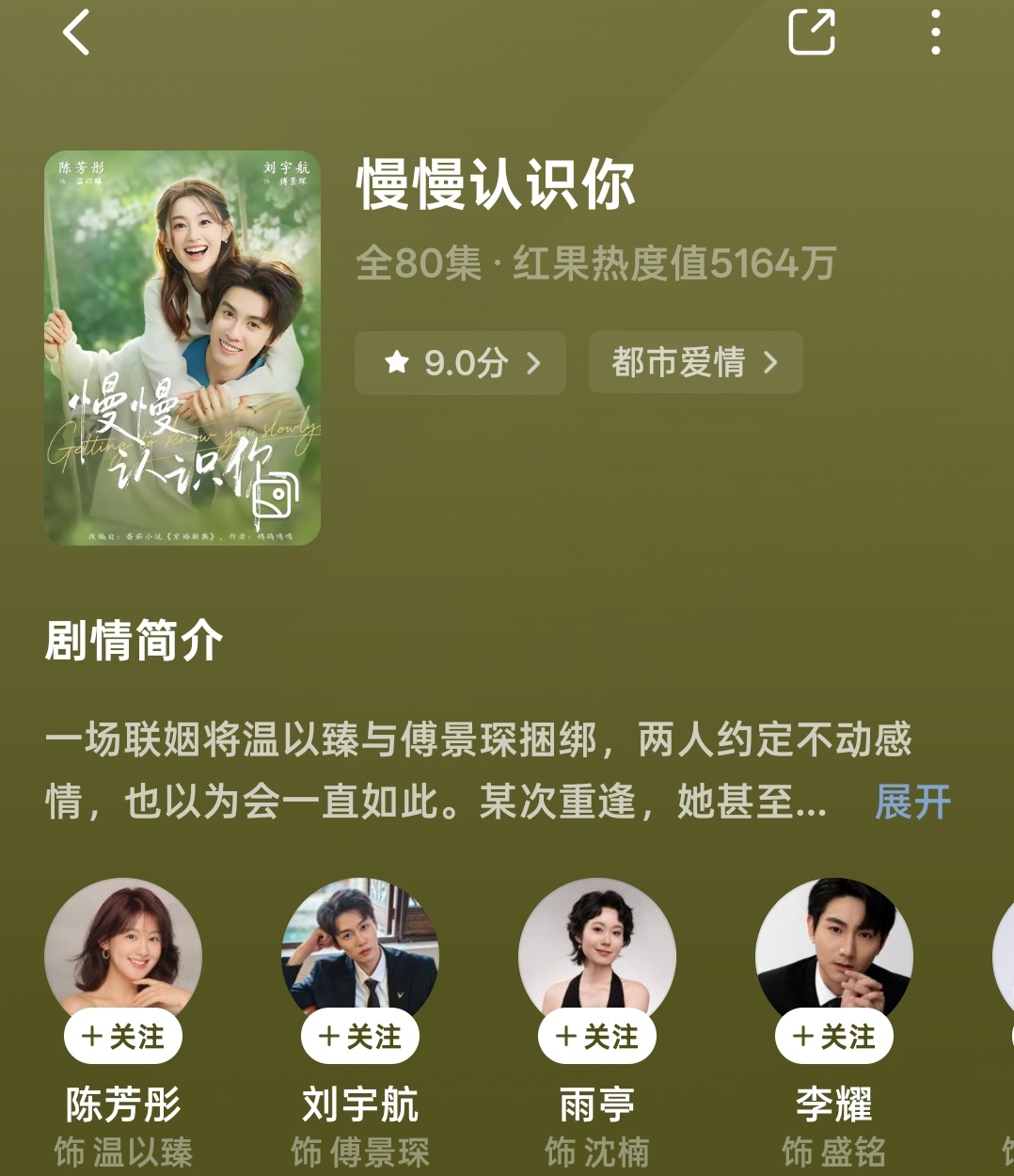 慢慢认识你剧评：一纸婚约为始，一段慢热爱恋为终。因家族联姻绑定，二人达成默契，婚
