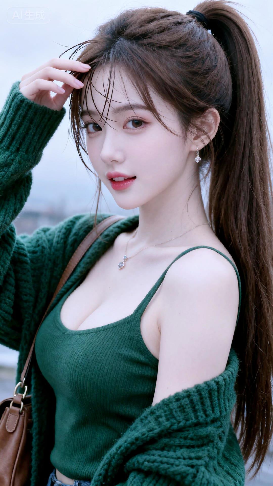 绿衣美人倚，笑语动芳心。