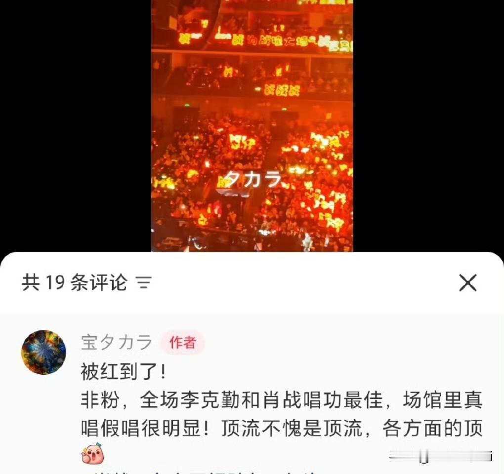 有现场观众问这个红色是谁的灯海，有肖战在，还能有谁的粉丝有如此壮观的灯牌海洋。当