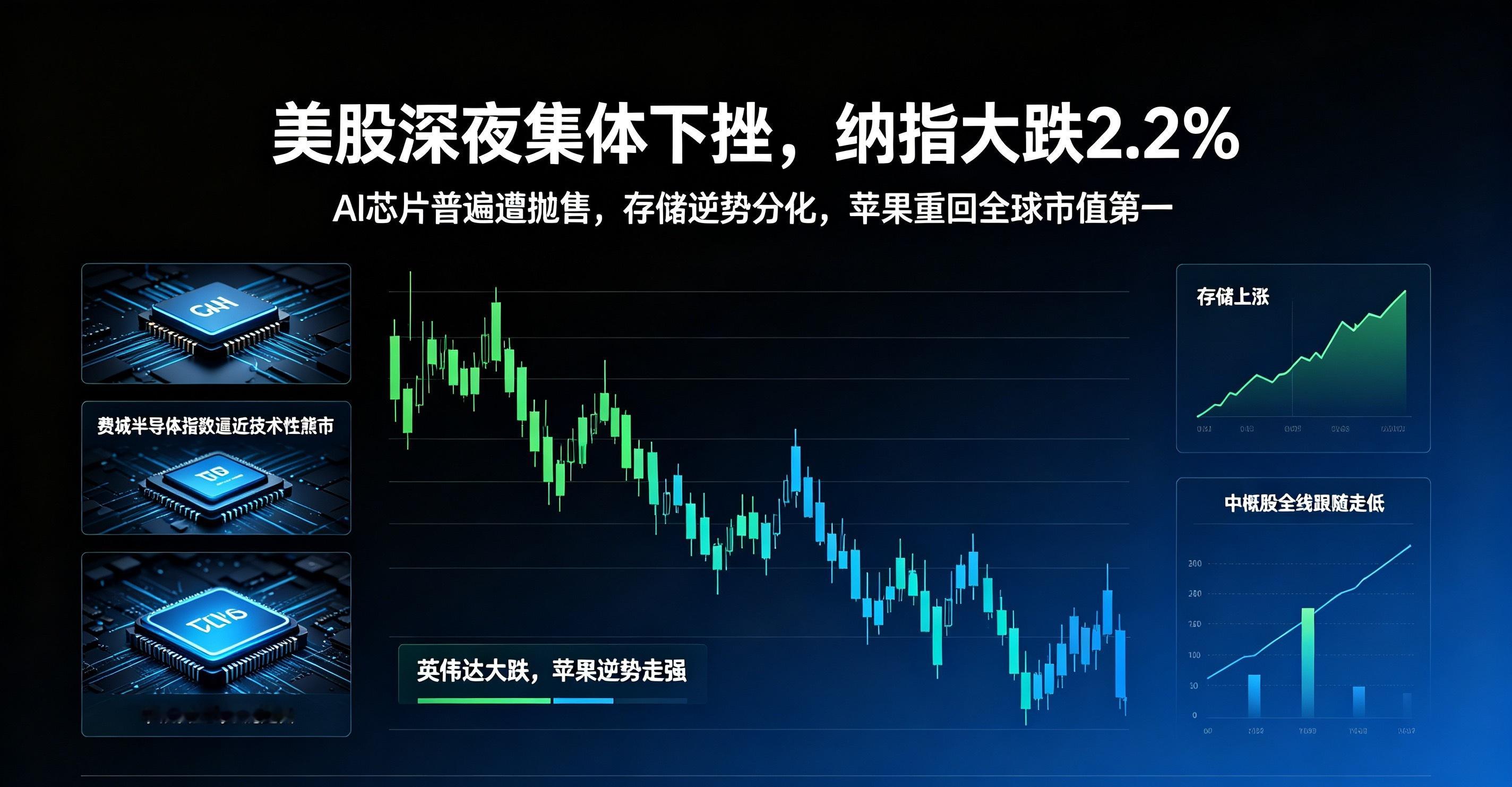 深夜美股全线走低，纳指大幅跳水！科技板块惨遭资金抛售，存储板块逆势走强，苹果再度