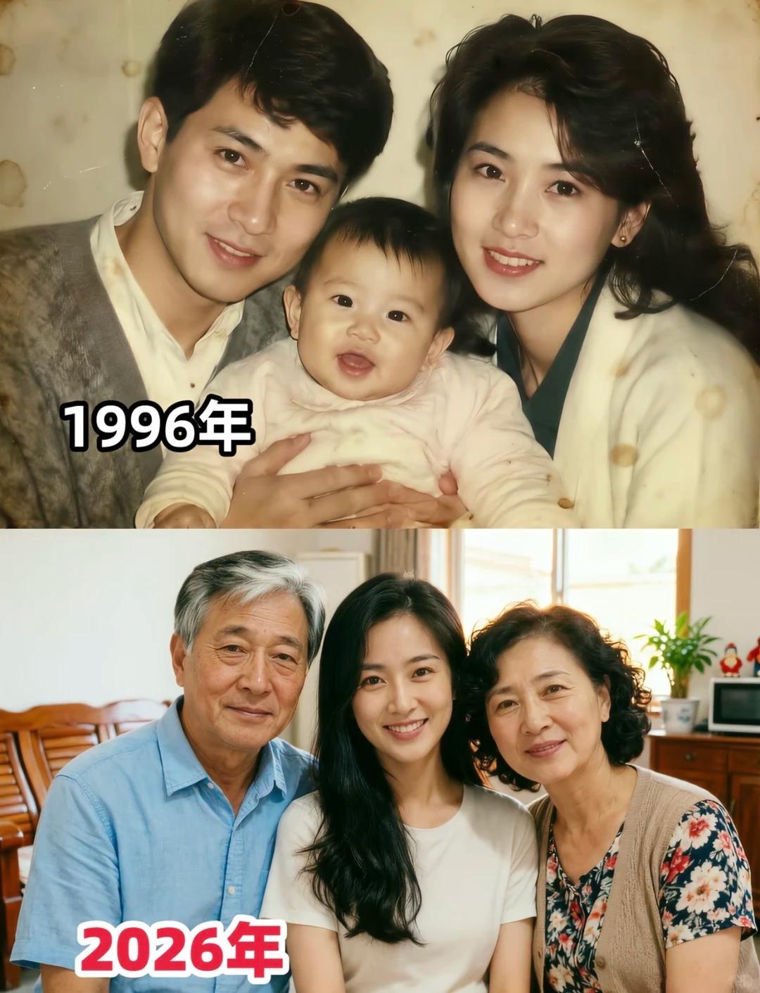 30年的变化真是不小，一家人颜值都高......