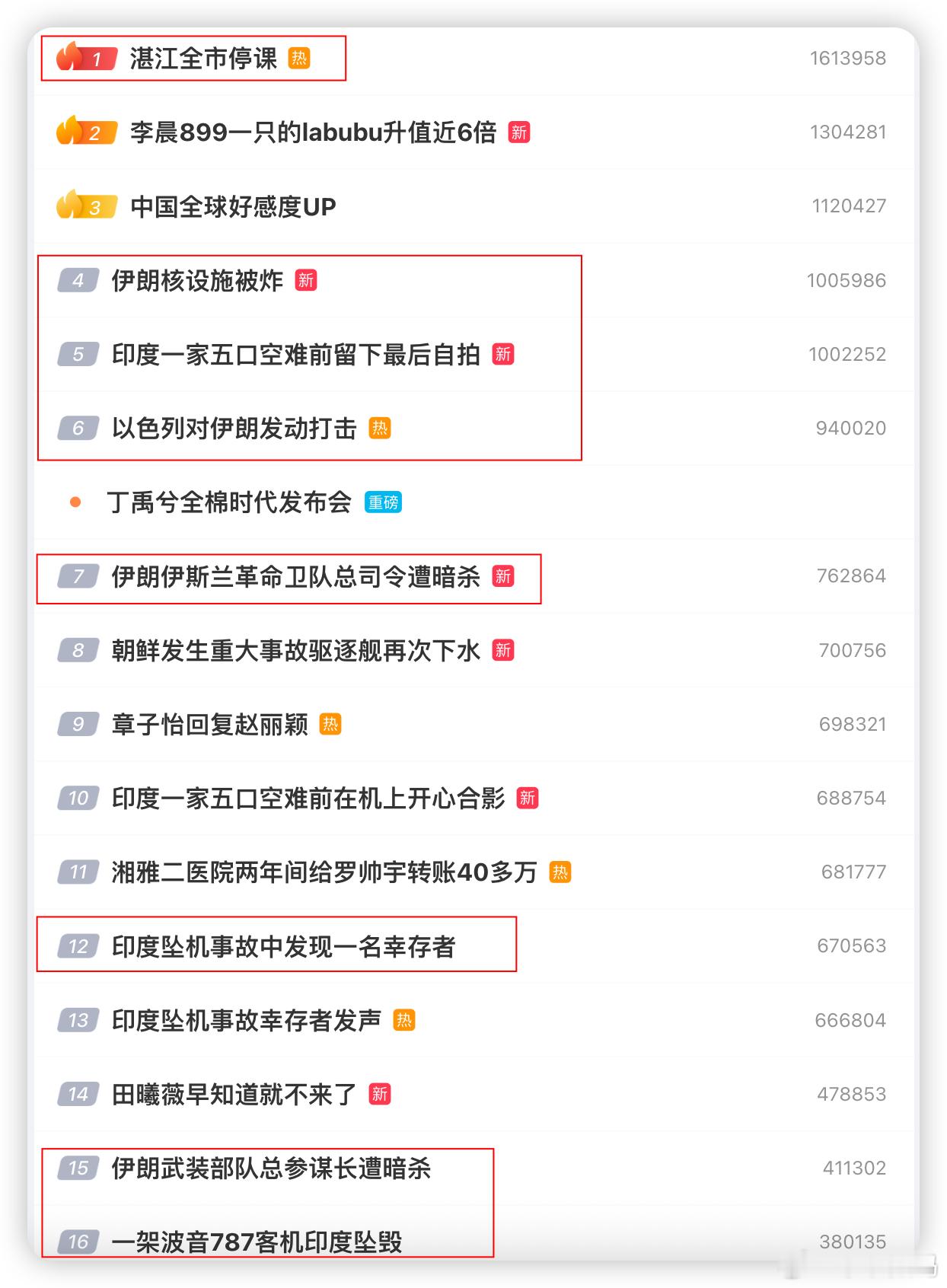 印度坠机事故中发现一名幸存者伊朗核设施被炸，以色列伊朗打架，台风蝴蝶，印度航班坠