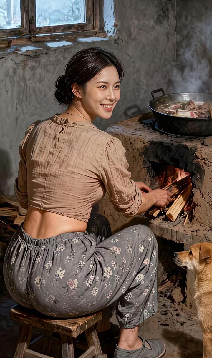 东北的俊俏姑娘，守在土灶旁烹制着一锅混沌名菜。姑娘一边做饭，一边哼唱着东北小调，