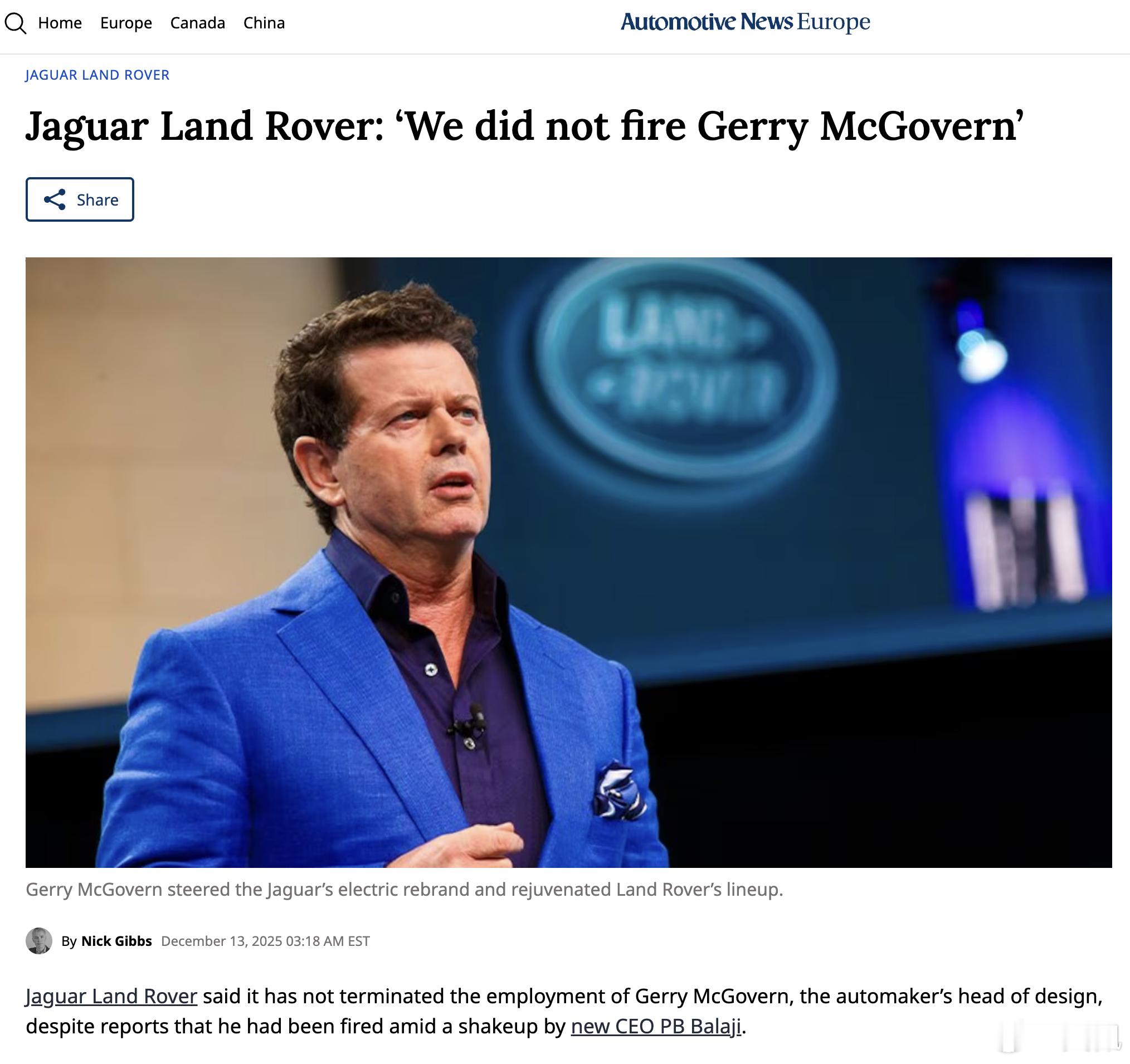 又好了？捷豹否认解雇21年设计老将