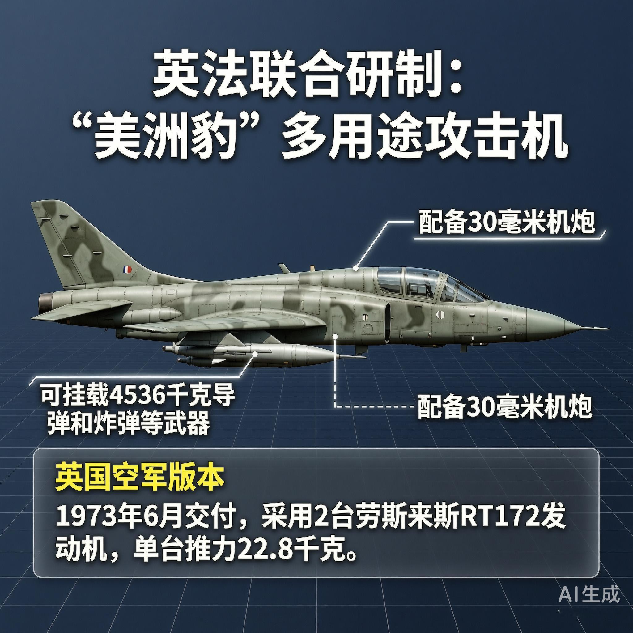 军事ai新视野 英法“美洲豹”攻击机“美洲豹”（Jaguar）是由英国和法国联合