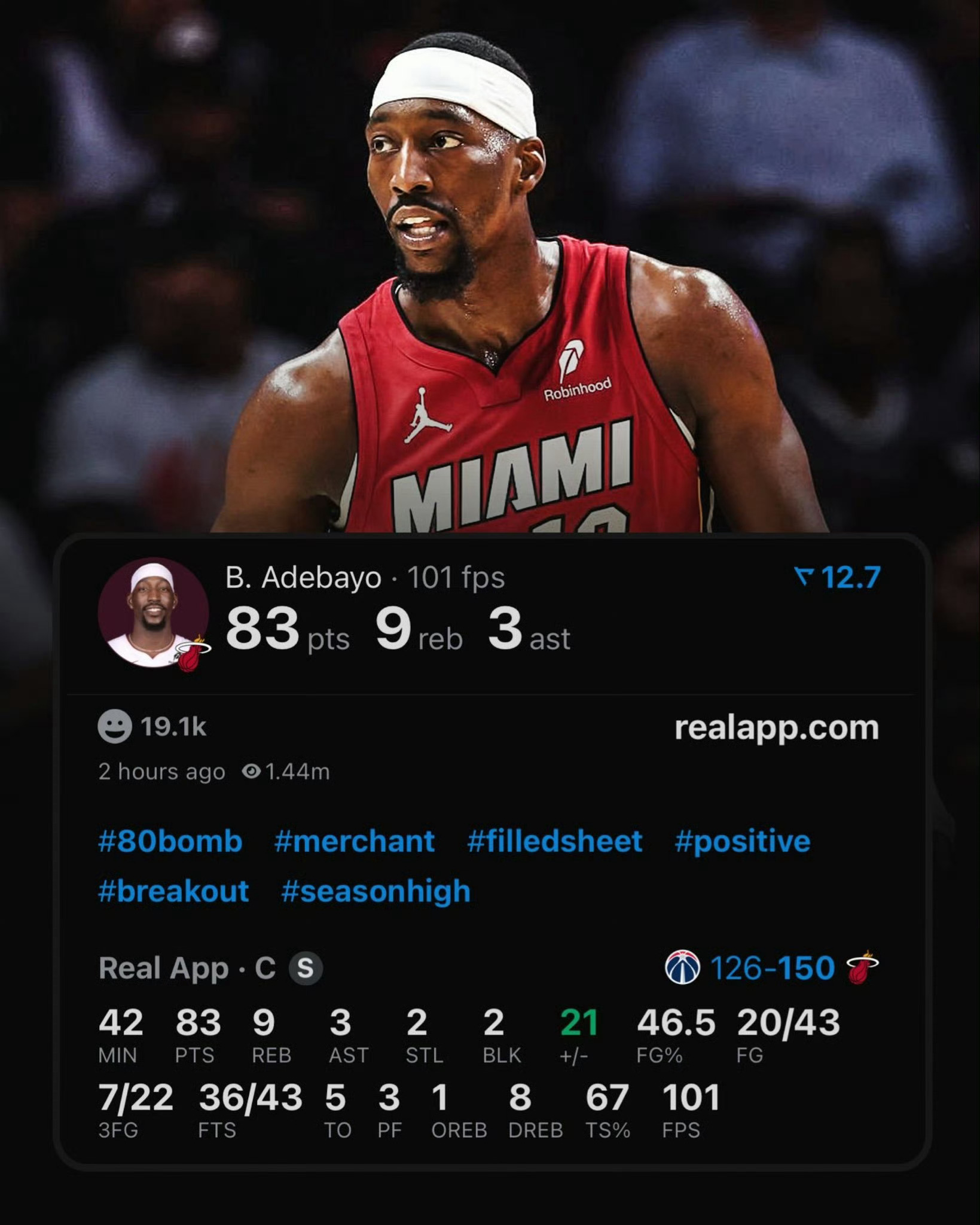 阿德巴约83分阿德巴约现役得分王nba 牛逼硬刷 