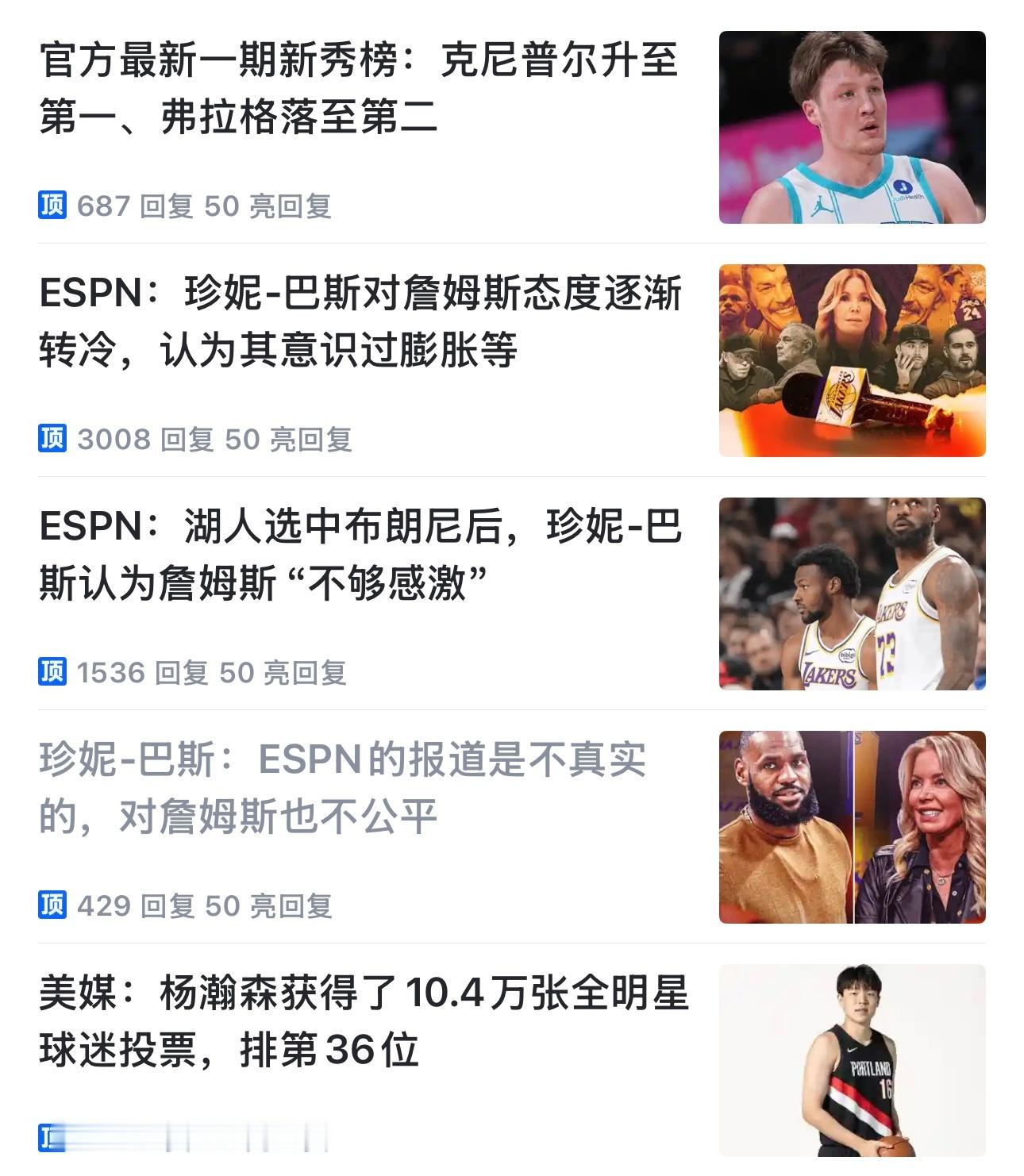 关于詹姆斯的、未经证实的消息必须置顶，优先级高过当事人亲自辟谣。