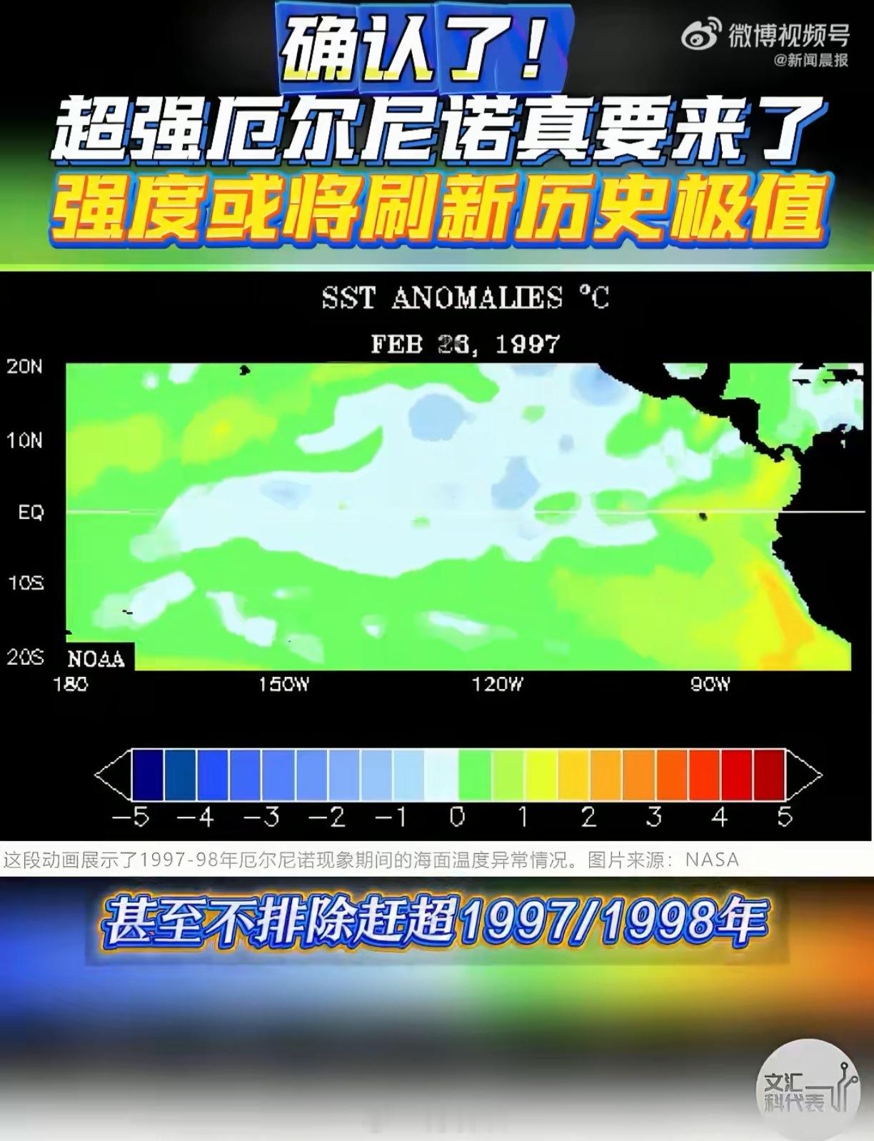 超强厄尔尼诺真要来了    现在的天气真的是倒反天罡了，冬天不冷，夏天狂风暴雨。