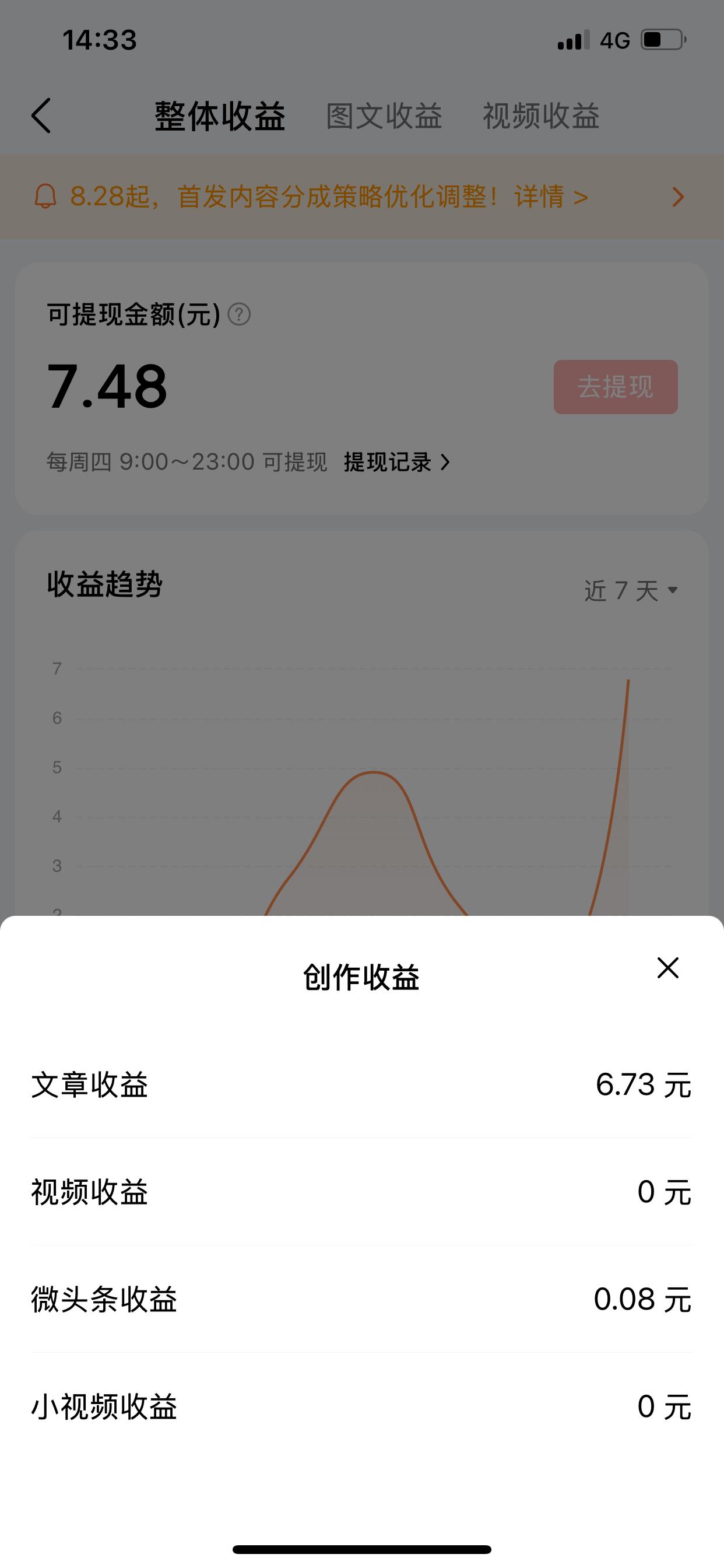 我又来晒收益了，努力就会有收获，今天的收益是昨天的10倍，今天的收益是6.81元