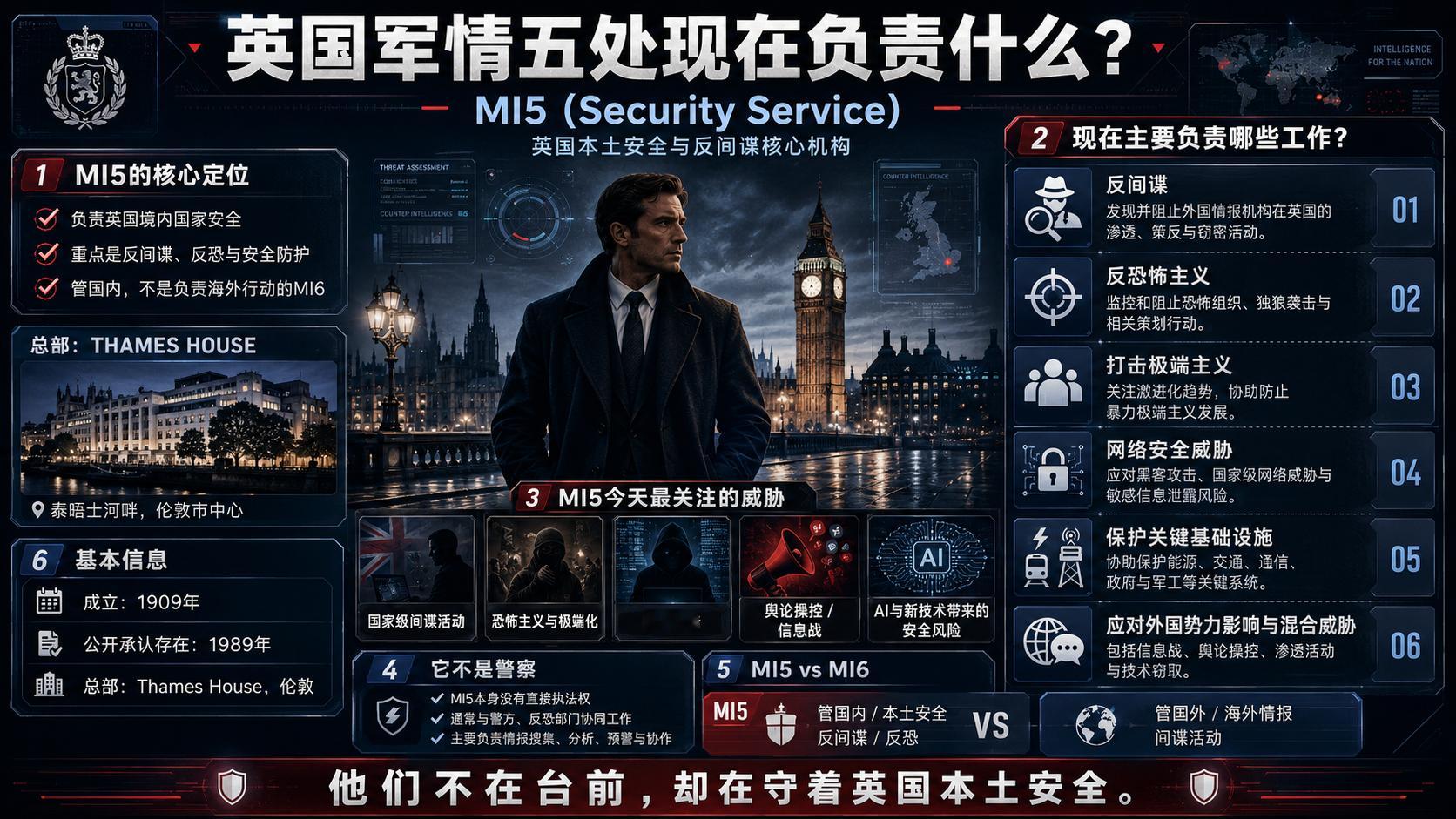 英国军情五处（MI5），正式名称为安全局，是英国负责国内反间谍和国家安全的情报机