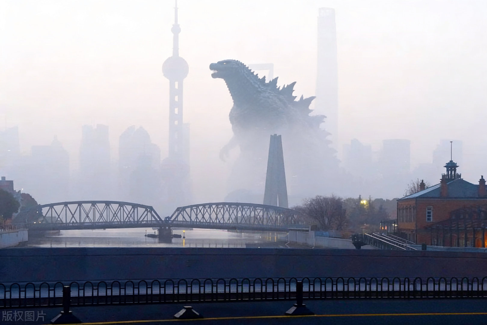 上海大雾 上海浓雾中有位姓豆名包的网友拍到了些不一样的东西