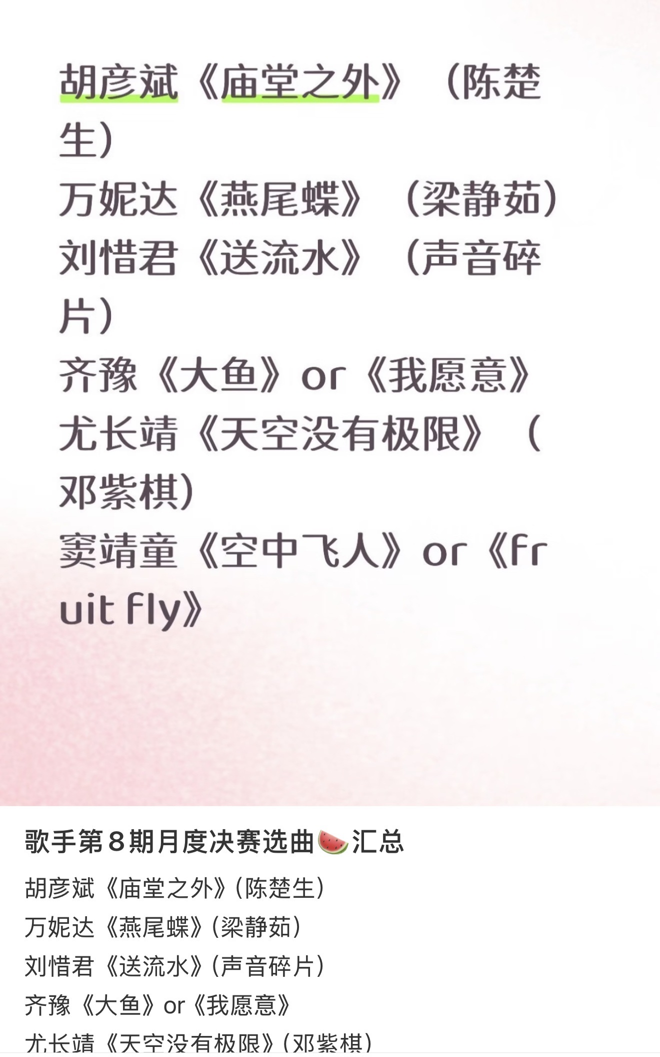 网传歌手第8期歌单4首都是王菲好感人的歌单真的假的啊啊啊爱信等！ 