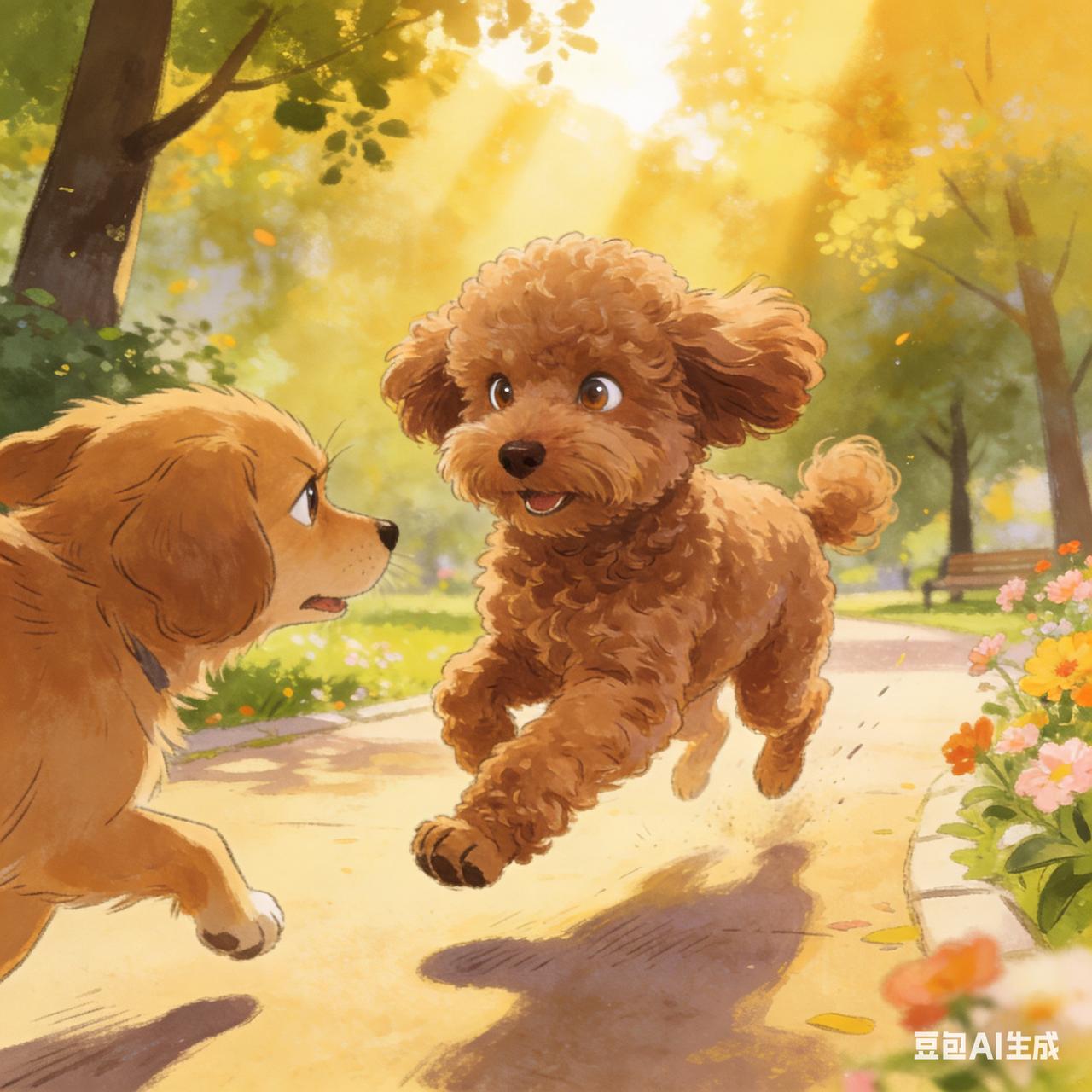 在这熟悉的公园小道，相伴十年的泰迪又开始撒欢。它遛弯时横冲直撞，似有无穷活力。碰