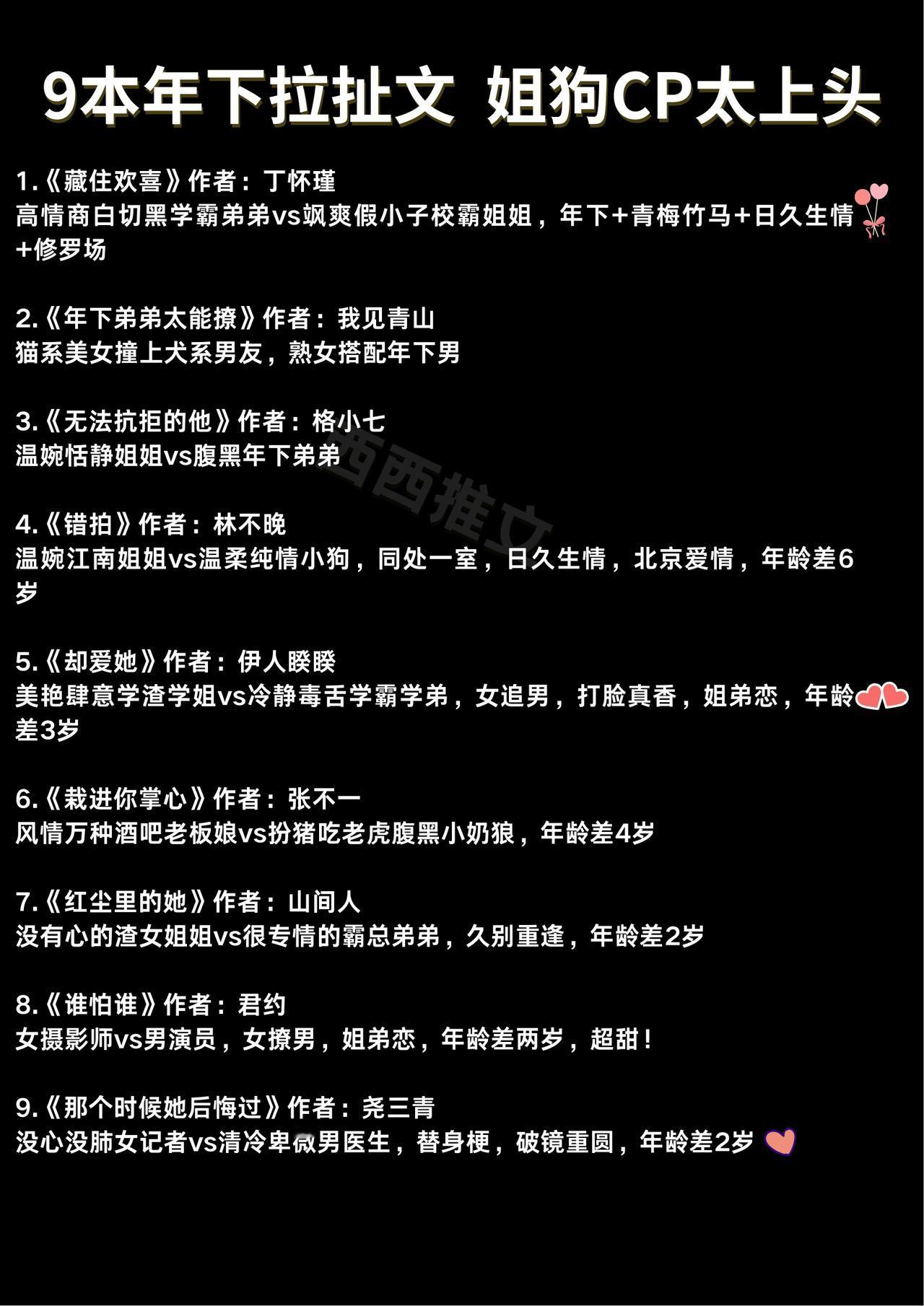 9本年下拉扯文 姐狗CP太上头
1.《藏住欢喜》作者：丁怀瑾
高情商白切黑学霸弟