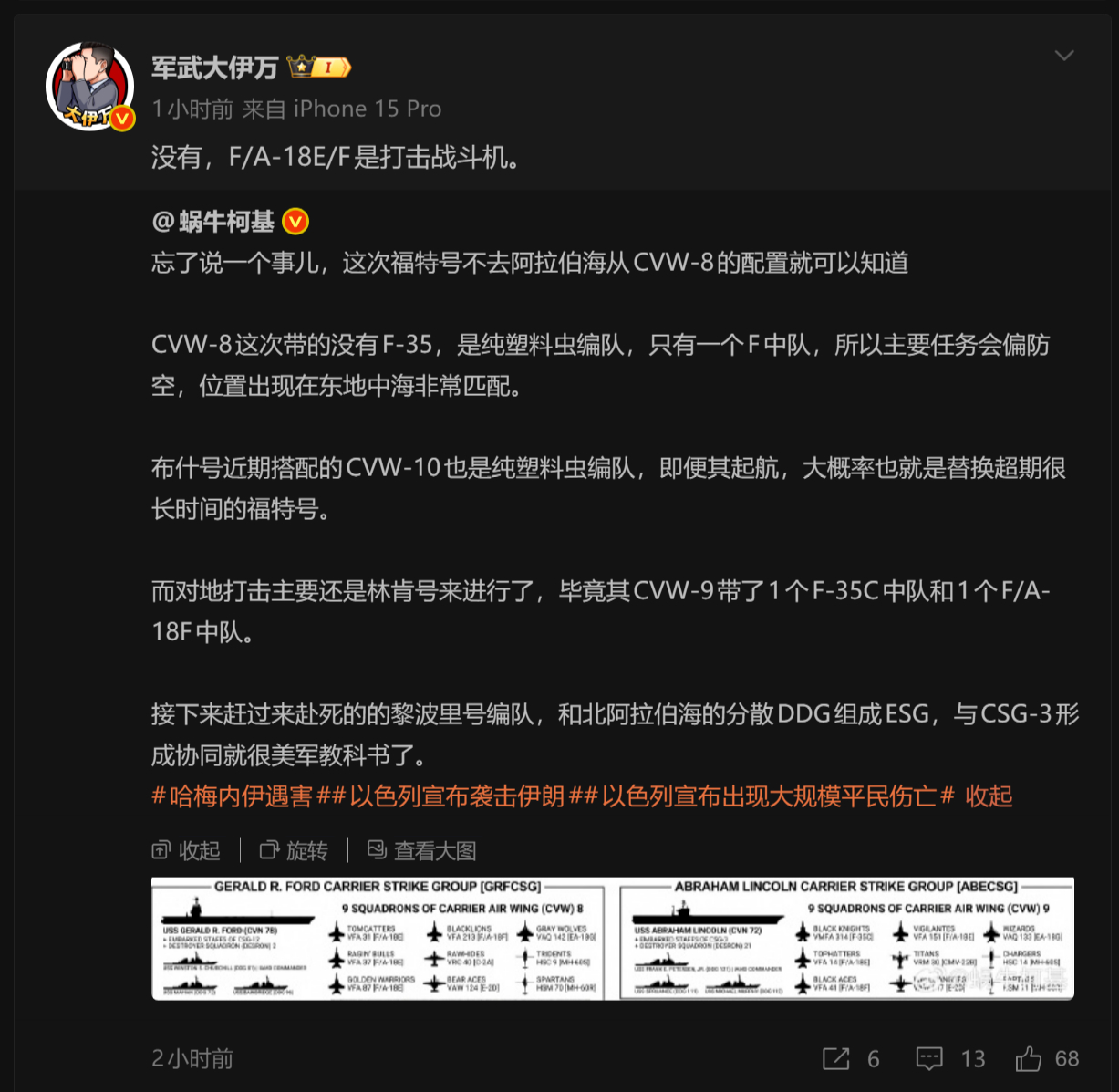 🔻补充一个热知识，福特号不能部署 F-35。🔻对于美军航母而言，不仅需要为新