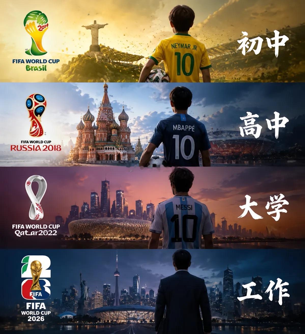 原来一届世界杯，就是一整段青春的标尺⚽四年又四年，球场还是那个球场看台早已换了一