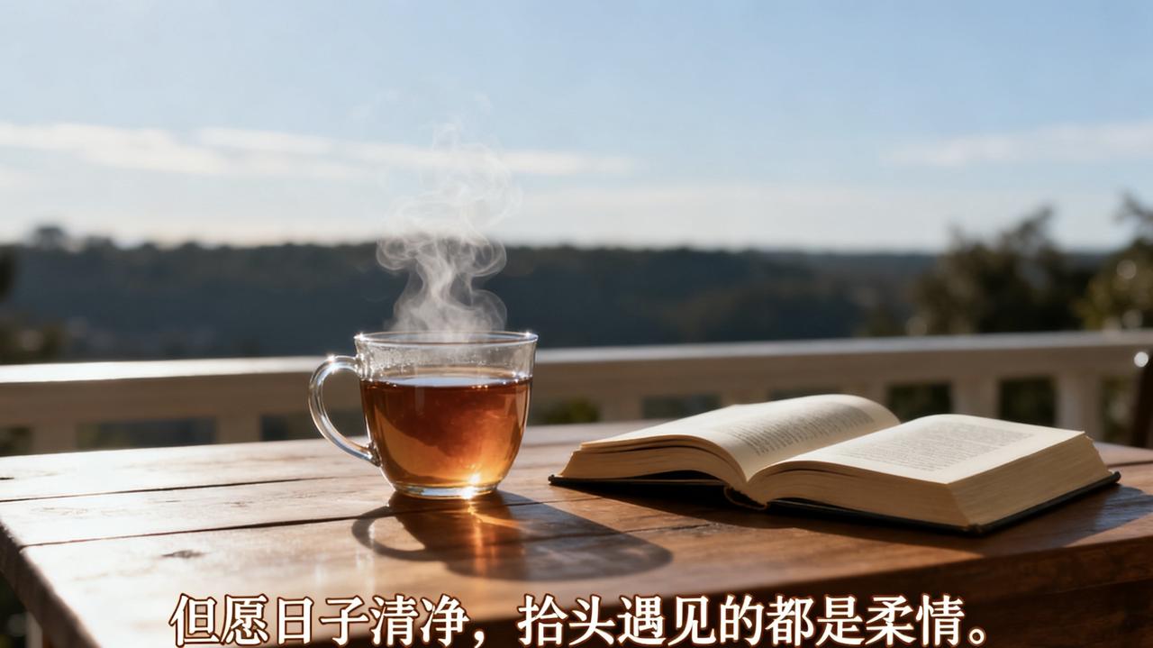 1. “但愿日子清净，抬头遇见的都是柔情。”
   （暖心解读：一份简单、平和而