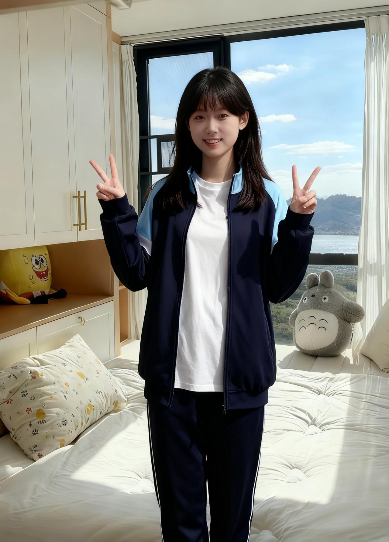 蓝白校服
是你青春的符号
比出的剪刀手
尽显少女的俏皮
~
你站在窗前
像一幅画