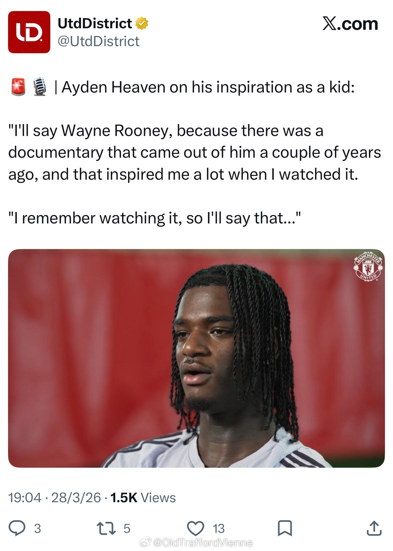 海文：看了鲁尼纪录片，是自己足球启蒙的偶像 