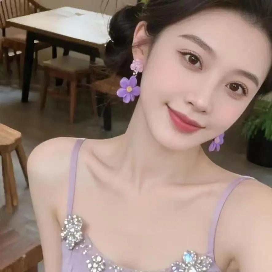 少女心爆棚的紫色花耳环，甜美又梦幻！少女粉耳饰 紫色珍珠耳环 温柔花朵耳环 紫色