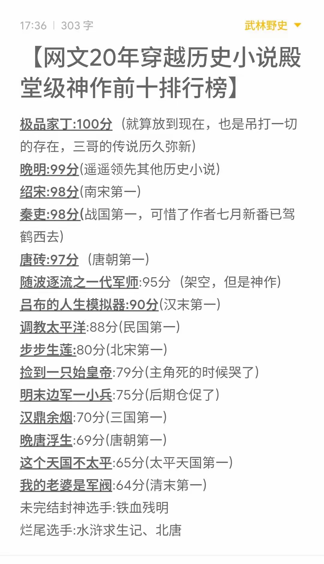 网文20年来历史穿越小说殿堂级神作排行榜！谁才是你心中的历史第一作？ 