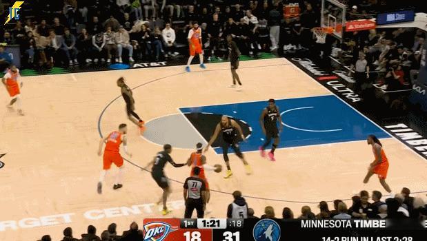 森林狼首节三分投疯了13中8，亚历山大助攻哈腾打了个2+0止血（止不住了）！雷霆