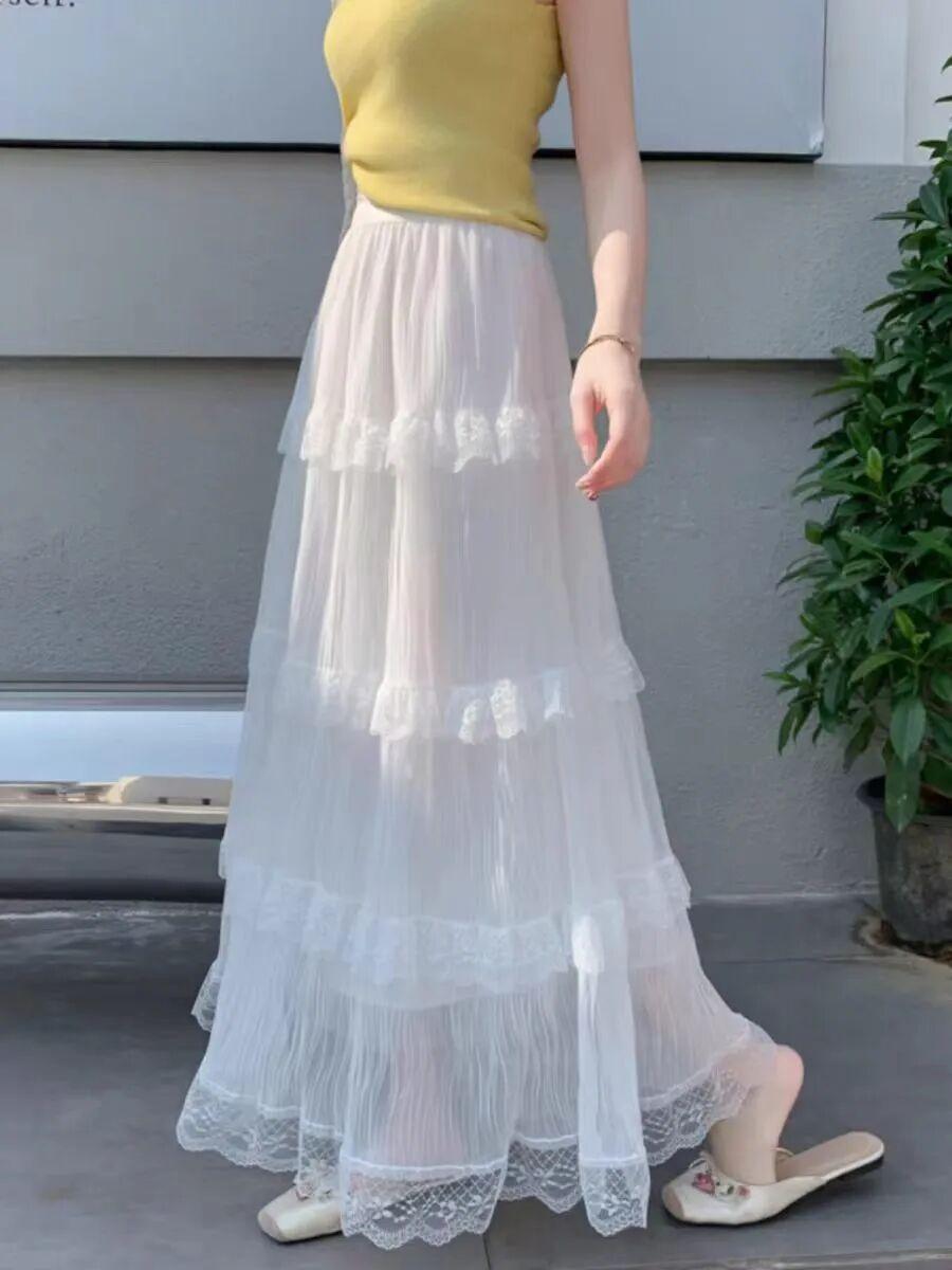 黄色针织衫加白色长裙小白袜