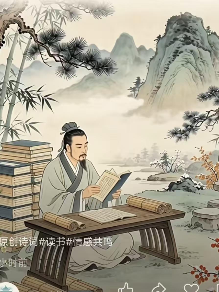 读书
何故人生恨不休，
得来名利羡王侯。
今坐书山堪入寂，
任他冬夏与春秋。