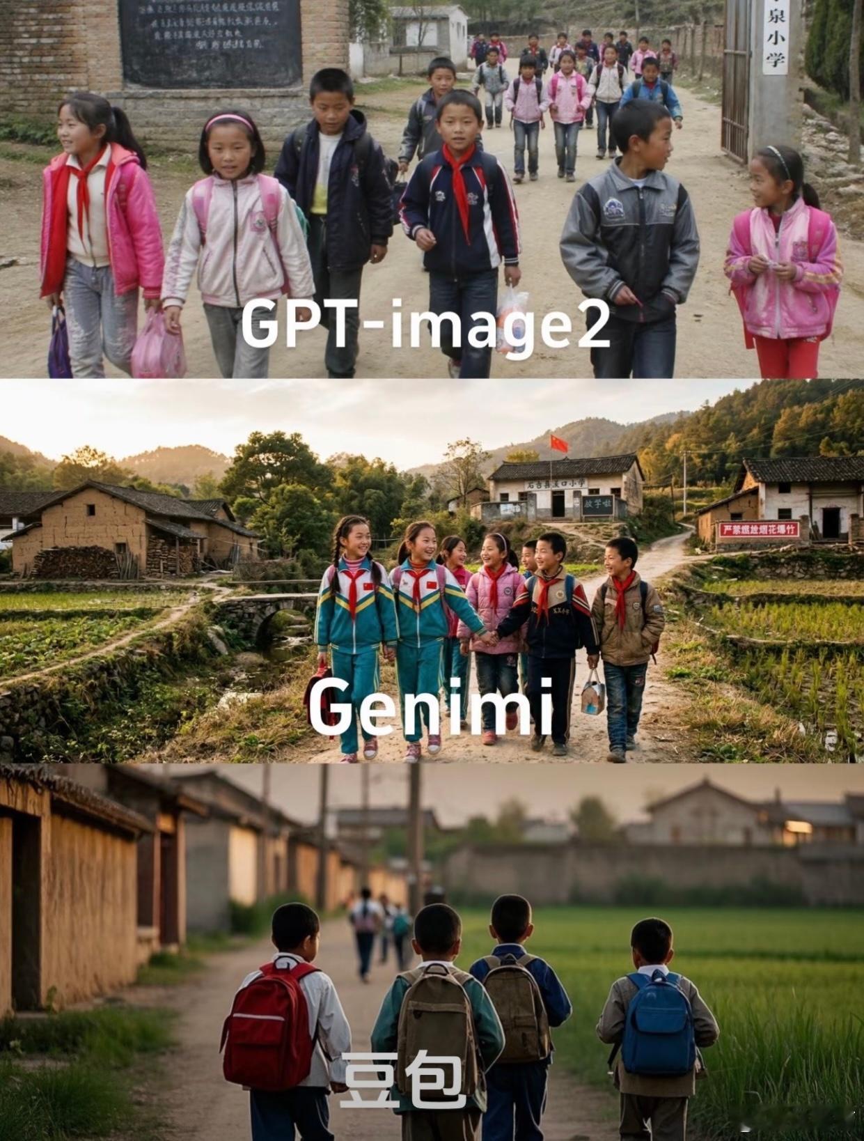 豆包是小区幼儿园毕业——简单直给，像微缩景观，把大世界浓缩成小玩具，可爱但格局有