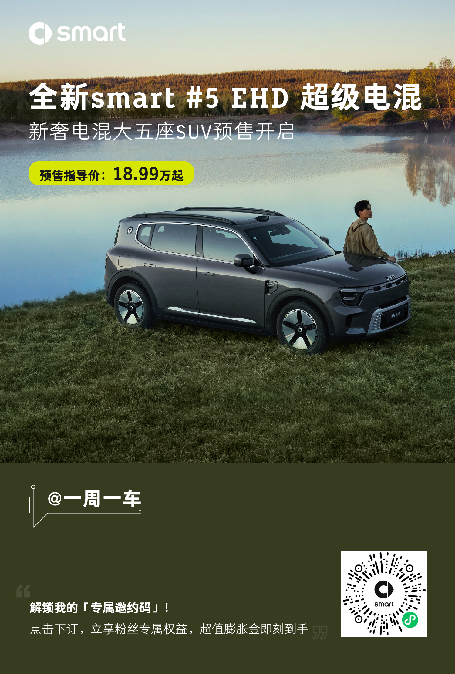 smart5 EHD今晚预售，18.99万元起，这个价格对于smart官方来说还