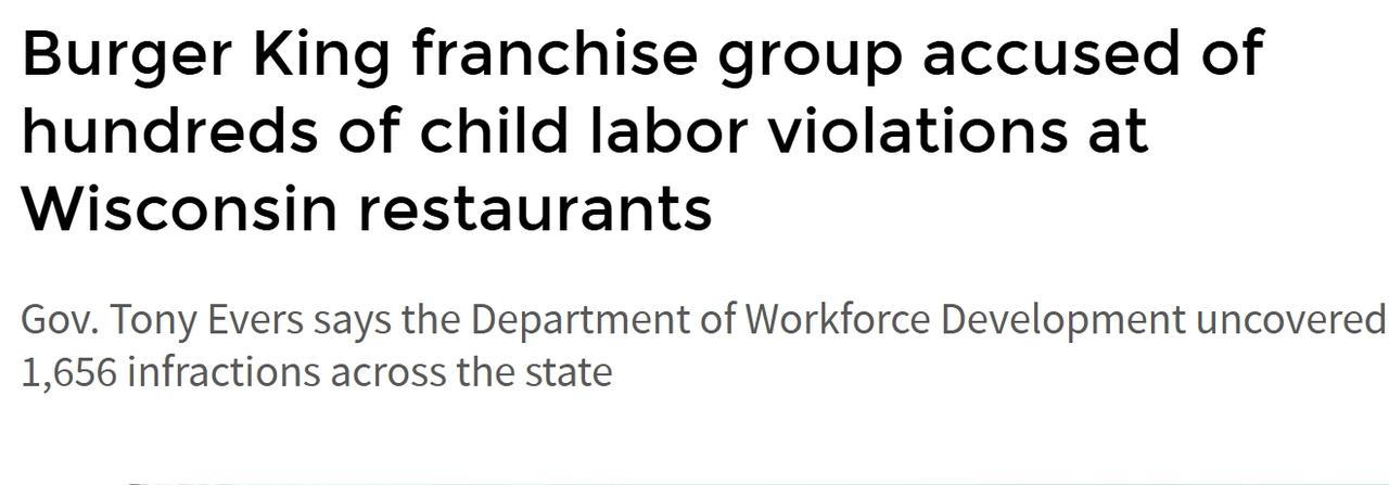 美国汉堡王加盟集团被指控发生1656起童工违规

美国威斯康星州州长托尼·埃弗斯